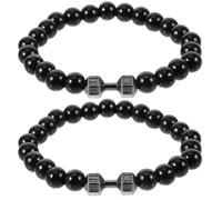 HEMOTON 2 pièces Bracelet Homme Perles Grosse Style Haltère Noir et Résistant pour Gymnastique et