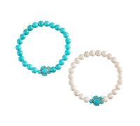 HEMOTON 2 pièces Bracelet Perles Turquoise Naturelle Tortue Extensible pour Femme et Fille Accessoire Mode Polyvalent pour Poignet ou Cheville Cadeau Anniversaire et Fête