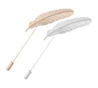 HEMOTON 2 Pièces Broche Plume Vintage en Alliage pour Costume et Col de | Finition Or et Argenté, Bout Pierre Ronde, pour Mariages et Rendez-vous, Facile à Poser