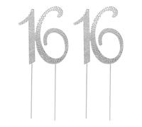 HEMOTON 2 Pièces Décoration Gâteau Anniversaire 16 Ans Argentée en Alliage Strass Brillant, Design Réutilisable et Application Facile pour Fêtes et Mariages