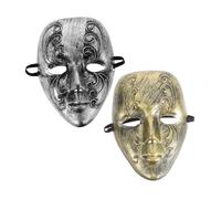 HEMOTON 2 Pièces Masque Complet Vintage Vénitien pour Halloween Mascarade Costume Retro Design Confortable et Plein Visage pour Soirées Déguisées Homme et Femme Argent et Or