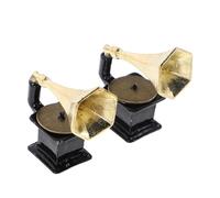 HEMOTON 2 Pièces Miniature Phonograph Figurine Vintage Metal Mini Record Player Model for Dollhouse Decoration and Home Display Small Retro Music Ornament