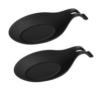 Hemoton 2pcs cuillère en Silicone Repose ustensile de Cuisine Support résistance à la Chaleur cuillère Rack cuillère Pad pour Restaurant à la Maison (Noir)