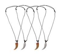 HEMOTON 4 pièces Collier Fausse Dent Résine Léger avec Pendentif Double Face Chaîne Ajustable Unisexe pour Femmes et Hommes Bijou de Plage Surf Hawaïen Marron Blanc