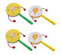 HEMOTON 4pièces Tambour Bois Rotatif avec Motifs Animaux pour Garçon Fille Hochet de Percussion Manuel pour Éveil Musical des Tout-petits