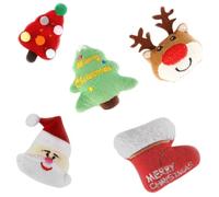 HEMOTON 5 Pièces Peluche pour Chatons D'intérieur, à Mâcher, Lot | PP Coton, Format Léger et Portable, Thème Noël Sapin, Boule, Père Noël, Renne et Botte