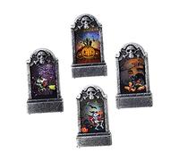 HEMOTON 6 Pièces Décorations Halloween Lumineuses LED Tombeaux Colorés Effet Dégradé pour Cimetière et Accessoires Muraux Extérieurs Effrayants