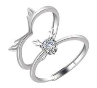 HEMOTON Bague de Couple Réglable en Acier Inoxydable Argenté Anneau Ouvert Unisexe Taille Unique Bague de Fiançailles Romantique pour Saint-Valentin et Anniversaire