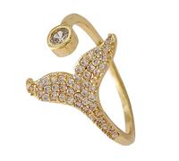 HEMOTON Bague Femme Dorée Plaquée Queue de Baleine Ouverte avec Cristaux Incrustés Bague Allongée Index Élégante