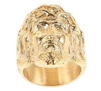 HEMOTON Bague Visage Tête De Christ En Acier Inoxydable Doré 12 Taille, Anneau Religieux Chrétien Homme, Bague Motard Gothique Vintage Pour Cérémonies Et Usage Quotidien