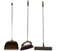 HEMOTON Balai et Pelle à Poussière avec Long Manche Léger et Pratique pour Maison et Bureau Kit de Nettoyage Complet pour Sols Bois Carrelage et Ciment Café