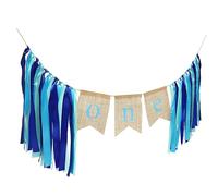 HEMOTON Bannière Anniversaire Toile de Jute Bleue Décorations de Fête pour Garçon Fille Ornements Suspendus Polyvalents pour Anniversaire Garçon Fille