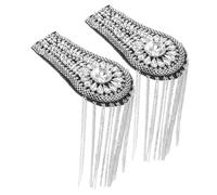 HEMOTON Bijoux D’épaulettes Décoratives à Cristaux 2 Pcs Blanc Crème, Chaîne Perlée à Pompons, Accessoire Tissu Vintage Pour Femme, Broche Costume Soirée, Accessoires Déguisement