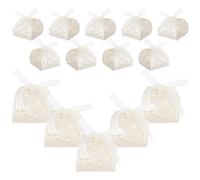 HEMOTON Boîtes à Dragées en Papier Beige avec Ruban, 50 Pièces, Forme Rose Creuse, Contenants Faciles à Ranger pour Cadeaux de Mariage et Centres de Table