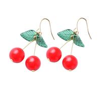 HEMOTON Boucles D'oreilles Cerises Faites à La Main Pendantes En Alliage Rouge Vif, Accessoire Bijou Rétro Pour Femmes, Présent Mode Printemps Été, Paire Unique Légère Et Élégante