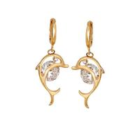 HEMOTON Boucles D'oreilles Dauphin Présent en Zircon pour Femmes, Alliage Or, 1 Paire, Style Simple et Chic pour Anniversaire ou Fête