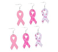 HEMOTON Boucles D'oreilles Pendantes En Cuir Pu Ruban Santé Mammaire Femme, Légères, Élégantes, 3 Paires Multicolores, Accessoire Sensibilisation Cancer Du Sein