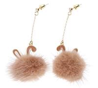 HEMOTON Boucles d'Oreilles Pendantes Pompon en Peluche Oreilles de Lapin Légères Couleur Marron Café 1 Paire pour Femmes Accessoires pour Soirées et Présents Féminins