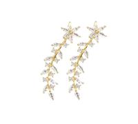 HEMOTON Boucles Oreilles Grimpeuses Fleur Scintillantes Dorées Femme Sans Perçage Élégantes pour Mariage et Soirée