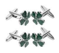 HEMOTON Boutons de Manchette pour Homme 2 Paires en Métal Émaillé Vert Motif Trèfle Cœur Accessoires Costume Fantaisie pour Chemise Fermoir Antidérapant Style Vintage pour