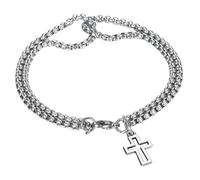 HEMOTON Bracelet Homme en Acier Inoxydable Double Chaîne Croisée, Jonc Décoratif de Croix, Style Vintage Résistant à L’usure, Bijou pour Usage Quotidien
