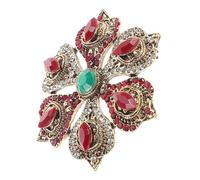 HEMOTON Broche Baroque Vintage Cristal Rouge et Or Broche Fleur Creuse Élégante pour Femmes Accessoire Chic pour Fêtes et Noël Symbole Lotus Chanceux