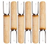 HEMOTON Brochettes de Maïs et Prise en Main Confortable Lot de 6 en Acier Inoxydable et Bois, Fourche à Maïs Multifonction Design Simple pour Barbecue, la Cuisine et Pique-