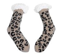 HEMOTON Chaussettes D’Intérieur Chaudes pour Adultes Motif Léopard Mi-Mollet Fibres Douces et Élastiques Chaussettes D’Hiver Épaisses Confortables pour Maison et Sols 1 Paire