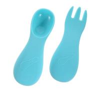 HEMOTON Coffret Couverts Bébé En Silicone Bleu 1 Ensemble De Cuillère Et Fourchette Matériaux Sûrs Et Antidérapants Pratique Pour L'apprentissage Voyages Ustensiles Pour Tout-petits