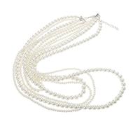 HEMOTON Collier de Perles en Verre Superposé, Cinq Rangs, Style Chic pour | Perles Nacrées Beige, Finition Élégante, à Porter Pulls, Tenue Décontractée ou Soirée
