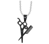 HEMOTON Collier Pendentif Acier Titane avec Breloque Ciseaux et Peigne pour Homme Style Hip-hop Punk Bijoux Masculins Durables