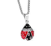 HEMOTON Collier Pendentif Femme Acier Titane Style Punk Pendentif Insecte à Sept Points et Chaîne Carrée Perles Argentée, Accessoire pour Usage Quotidien et Fêtes