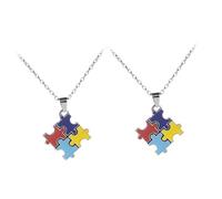 HEMOTON Collier Puzzle pour Sensibilisation à L'autisme, Lot de 2 Pendentifs Créatifs en Quatre Couleurs, Bijoux Légers et Décoratifs pour Femmes, Présent Significatif pour Fête