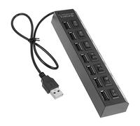 HEMOTON Concentrateur USB 7 Ports 2.0 Portable Indicateur LED pour Ordinateur Portable, Compact Et Léger, Alimentation Dc5.00, Noir, Bureau Et Voyage