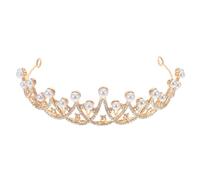 HEMOTON Couronne de Mariée Dorée en Strass Perles, Bandeau Léger et Vintage, Accessoire Cheveux Mariage pour Femmes et Filles, Coiffure Princesse pour Cérémonie, Fête, Anniversaire