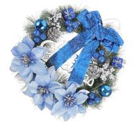 HEMOTON Couronne de Noël Bleue en Pin Artificiel 30cm, Décoration Suspendue Ronde en Plastique Réutilisable pour Fête de Noël et Maison