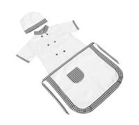 HEMOTON Déguisement Chef Garçon Fille Unisexe avec Tablier Poche Pratique Costume Cuisine pour Jeu de Rôle et Fête Anniversaire Tenue Courte Manche Gris à Carreaux
