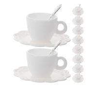 HEMOTON Ensemble de 10 Mini Tasses à Café Blanches pour Maison de Poupée avec Assiettes à Bordure Dentelle et Cuillères Métal, Service Miniature Réaliste pour Accessoires la Cuisine