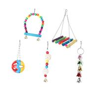 HEMOTON Ensemble De 5 Pièces Clochette Perroquet Oiseau Coloré Suspension Perroquet Intéressant Costume Jouets Balançoire Perroquet Perroquets Plates-Formes en Bois Colorful