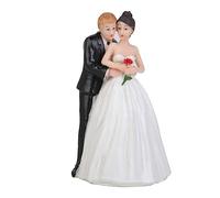 HEMOTON Figurine Gâteau Mariage Céramique Couple Mariés Enlacés avec Rose Décoration Romantique pour Célébrations et