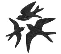 HEMOTON Fonte Sculpture Murale D'oiseau Noir, Lot de 3 Pièces 3d | Décor Rustique de Ferme, pour Jardin et Couloir, Facile à Installer, Trois Formats Assortis, Style Ancien