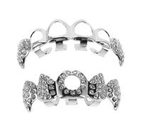 HEMOTON Grilles Dentaires Métalliques Argentées Style Vampire Ornées de Cristaux, Confortables et Compatibles pour Cosplay et Rassemblements Cosplay