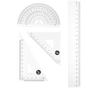 HEMOTON Kit Géométrie 4 Pièces en Abs Règle Multifonctionnelle 20 Cm, Équerre et Rapporteur, Surface Lisse et Résistante, pour Élèves et Designers aux Anniversaires