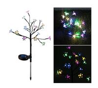 HEMOTON lampe LED de jardin lumières de pelouse de fleurs de cerisier éclairage paysager solaire drapeau lampe à gazon lumières d'arbre