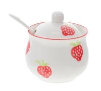 HEMOTON Lot de 1 sucrier en porcelaine avec couvercle et cuillère pour miel, confiture, sucre, assaisonnement pour la maison et la cuisine