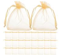 HEMOTON Lot de 100 Sachets Présents en Organza Doré 7X9 CM Cordon de Serrage Pochettes à Bijoux Légères et Pratiques pour Mariage Fête Shower et Rangement de Bonbons