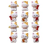 HEMOTON Lot de 12 Figurines Miniatures de Chat Porte- Maneki Neko - Chat Mignon - Décoration de Paysage - Figurines Mignonnes - Jouet en résine