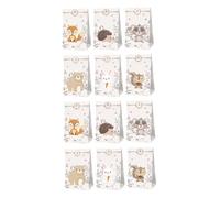 HEMOTON Lot de 12 Sachets Présents en Papier avec Motif Animaux Forêt Sachets à Friandises pour Fêtes d'Anniversaire Mariages et Événements avec 2 Planches d'Autocollants