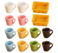 HEMOTON Lot de 14 Mini Tasses à Café Thé en Résine Décorations Maison Miniature Service à Café et Thé Assortiment Coloré Blanc Rose Bleu Vert Accessoires pour Micro-Paysage et Jeux