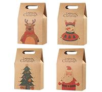 HEMOTON Lot de 16 Sacs Cadeaux de Noel en Papier Kraft Durable pour Bonbons, Biscuits, Aliments pour fêtes de Noel, Petit Sachet à Friandises
